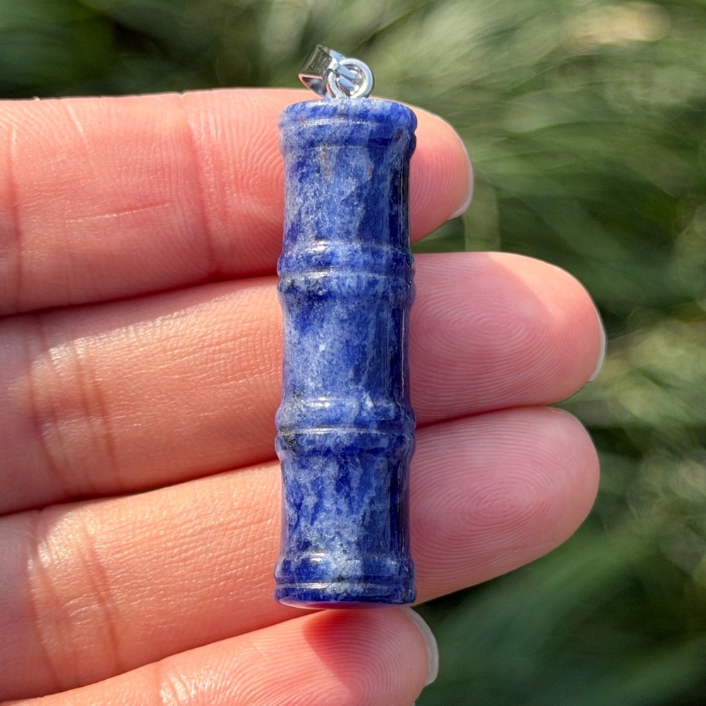 Stainless steel blue sodalite bamboo pendant 1018